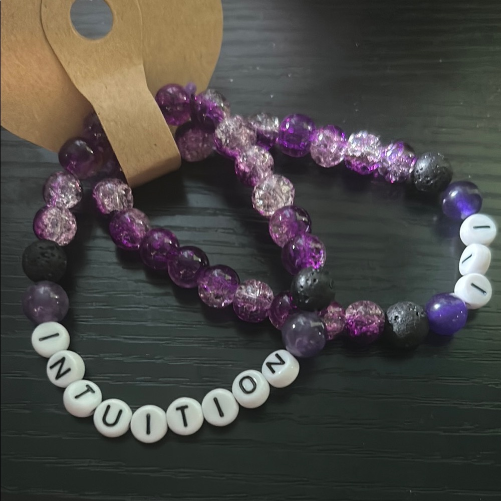 Purple and Black Beaded angel number 111 bracelet set